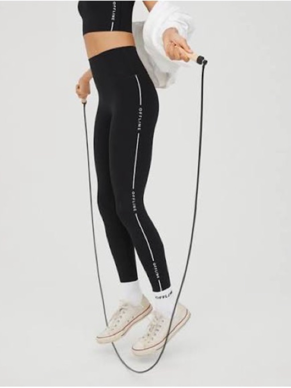 Aerie OFFLINE Goals Logo Leggings Black 7/8 Length